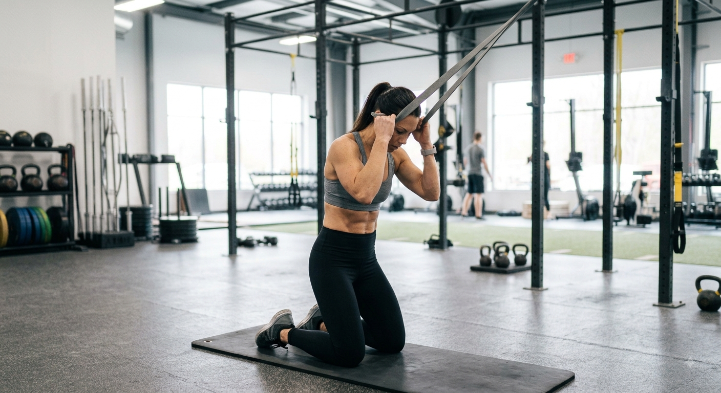 Kneeling  Crunch Using Resistance Band